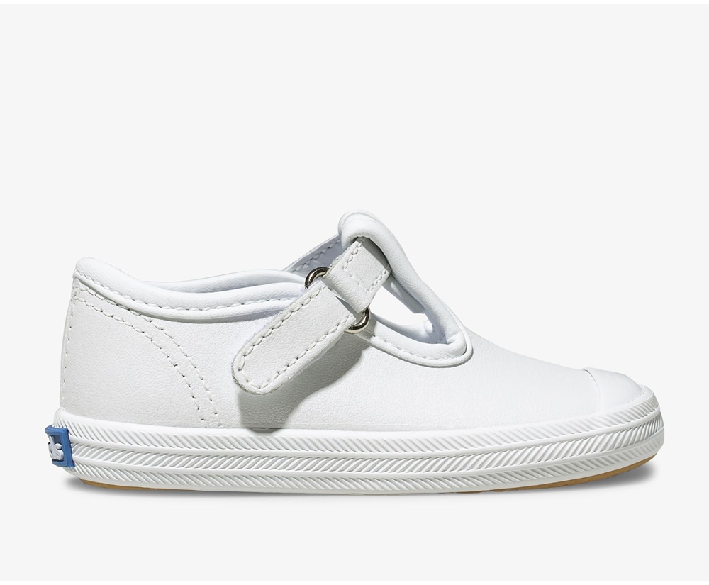 Keds Kids Slip Ons White - Champion Toe Cap T-Strap - 309RWEGLB